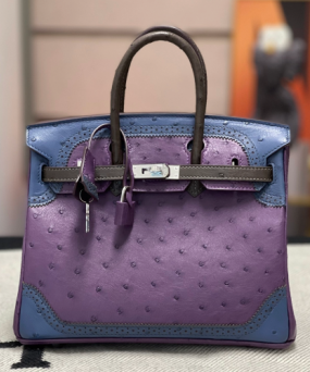 에르메스 버킨백25 퍼플 블루 브라운 은장 타조가죽